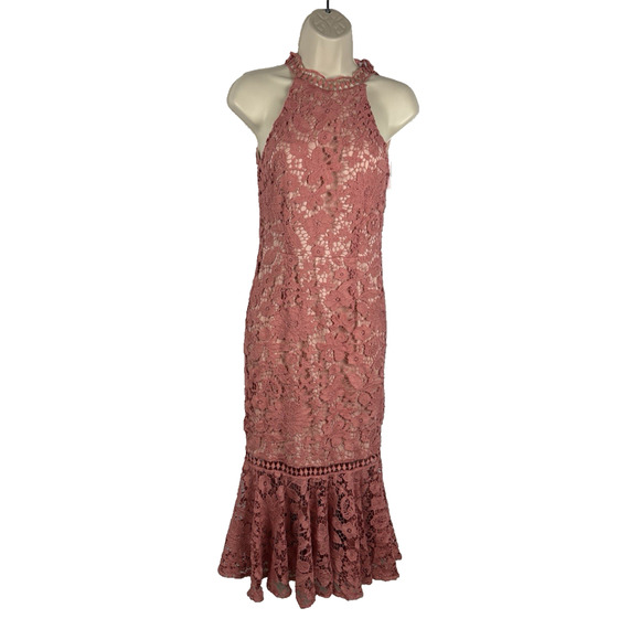 Pretty Little Thing Pink Lace Fishtail Midaxi Dress Womens 4 NWT Broken Zipper - Picture 1 of 15